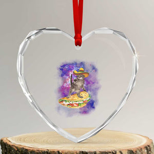 Funny Cinco De Mayo Cat Heart Crystal Glass Ornament Astronaut Kitten Flying A Taco TS12 Transparent Glass 3'' Heart Print Your Wear