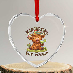 Funny Cinco De Mayo Highland Cow Heart Crystal Glass Ornament Margaritas Por Favor TS12 Transparent Glass 3'' Heart Print Your Wear