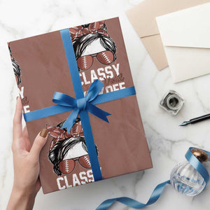 Funny Classy Until Kickoff Wrapping Paper Roll American Football Game Day Messy Bun TS11 Mocha Print Your Wear