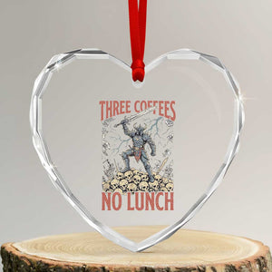 Funny Coffee Lover Fantasy Knight Graphic Heart Crystal Glass Ornament Three Coffees No Lunch Work Humor Dark Fantasy Parody