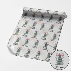 Funny Coquette Merry Christmas Wrapping Paper Roll Pink Bow Xmas Tree TS11 Christmas Plaid Print Your Wear