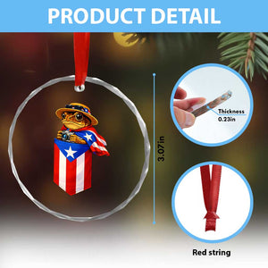 Funny Coqui Frog Puerto Rico Flag Crystal Glass Ornament Puerto Rican Taino Buricua Borinquen TS10 Print Your Wear