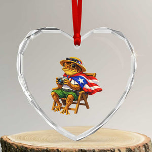 Funny Coqui Frog Puerto Rico Flag Heart Crystal Glass Ornament Puerto Rican Taino Boricua Hispanic TS10 Transparent Glass 3'' Heart Print Your Wear