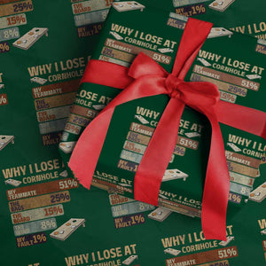 Funny Cornhole Player Wrapping Paper Roll Retro Why I Lose Game Day Bean Bag Toss Game TS10 Green Print Your Wear