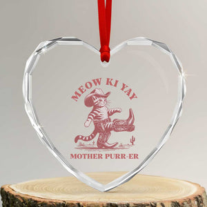 Funny Cowboy Cat Heart Crystal Glass Ornament Western Rodeo Meow Ki Yay Mother Purrer TS14 Transparent Glass 3'' Heart Print Your Wear