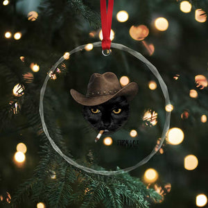 Funny Cowboy Cat Smoking Anti ICE Protest Meme Crystal Glass Ornament TS14 Print Your Wear