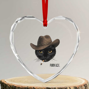 Funny Cowboy Cat Smoking Anti ICE Protest Meme Heart Crystal Glass Ornament TS14 Transparent Glass 3'' Heart Print Your Wear