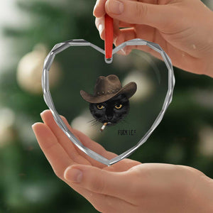 Funny Cowboy Cat Smoking Anti ICE Protest Meme Heart Crystal Glass Ornament TS14 Print Your Wear