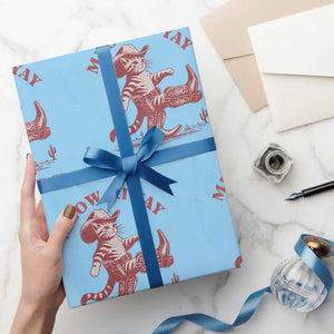 Funny Cowboy Cat Wrapping Paper Roll Western Rodeo Meow Ki Yay Mother Purrer TS14 Light Blue Print Your Wear