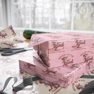 Funny Cowboy Cat Wrapping Paper Roll Western Rodeo Meow Ki Yay Mother Purrer TS14 Light Pink Print Your Wear