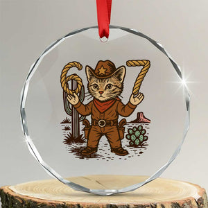 Funny Cowcat Six Seven Meme Crystal Glass Ornament Gen Alpha 67 Trend Gift TS12 Transparent Glass 3'' Circle Print Your Wear