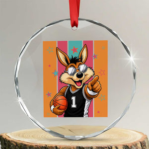 Funny Coyote Playing Basketball Crystal Glass Ornament Hoops Fan Gift