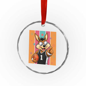 Funny Coyote Playing Basketball Crystal Glass Ornament Hoops Fan Gift