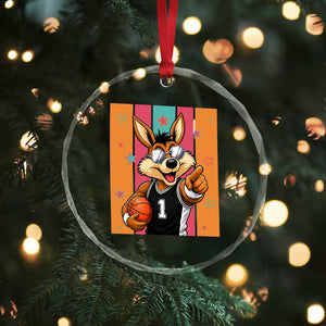 Funny Coyote Playing Basketball Crystal Glass Ornament Hoops Fan Gift