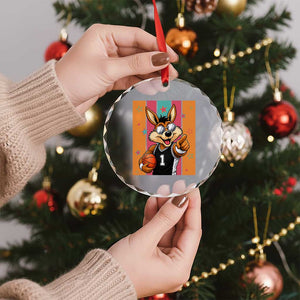 Funny Coyote Playing Basketball Crystal Glass Ornament Hoops Fan Gift