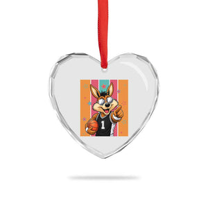 Funny Coyote Playing Basketball Heart Crystal Glass Ornament Hoops Fan Gift