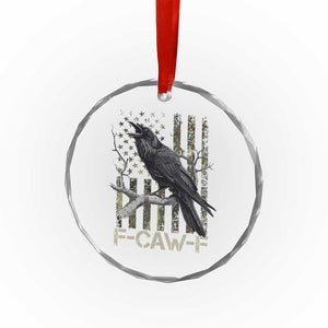 Funny Crow Crystal Glass Ornament F-Caw-F Raven Camo USA Flag Adult Humor TS10 Print Your Wear