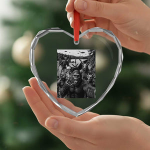 Funny Cryptid Creatures Selfie Heart Crystal Glass Ornament Bigfoot Alien Cryptozoology Fantasy Mythical Monsters