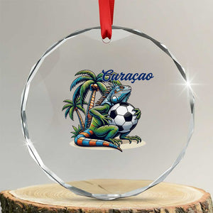 Funny Curaçao Iguana Soccer Fan Crystal Glass Ornament Caribbean Pride Football Graphic