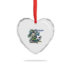 Funny Curaçao Iguana Soccer Fan Heart Crystal Glass Ornament Caribbean Pride Football Graphic