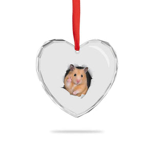 Funny Curious Hamster Peeking Through A Cracked Wall Meme Heart Crystal Glass Ornament TS12 Print Your Wear