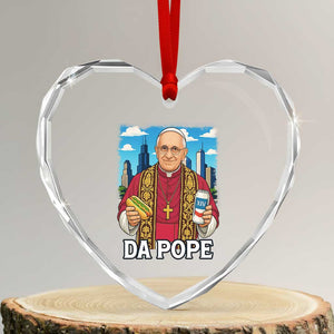 Funny Da Pope Leo XIV Heart Crystal Glass Ornament 267th Pope Chicago Hot Dog and Beer TS02 Transparent Glass 3'' Heart Print Your Wear