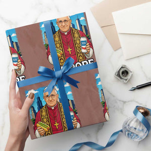 Funny Da Pope Leo XIV Wrapping Paper Roll 267th Pope Chicago Hot Dog and Beer TS02 Mocha Print Your Wear