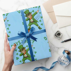 Funny Dabbing Leprechaun St Patricks Day Wrapping Paper Roll Days Lucky TS14 Light Blue Print Your Wear