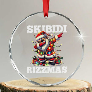 Funny Dabbing Santa Rizz Xmas Crystal Glass Ornament Skibidi Rizzmas Xmas Lights TS02 Transparent Glass 3'' Circle Print Your Wear