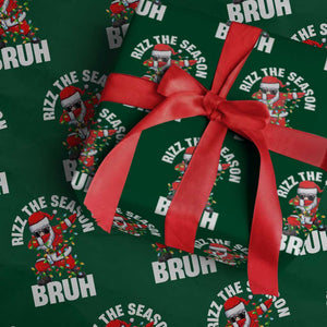 Funny Dabbing Santa Rizz Xmas Wrapping Paper Roll Rizz The Season Bruh Xmas Lights TS02 Green Print Your Wear