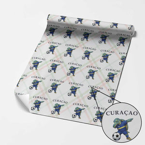 Funny Dabbing Sea Turtle Curaçao Soccer Fan Wrapping Paper Roll Caribbean Pride Graphic