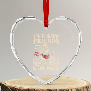 Funny Dachshund Cowboy Heart Crystal Glass Ornament Ive Got Friends In Low Places TS10 Transparent Glass 3'' Heart Print Your Wear