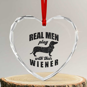 Funny Dachshund Dad Heart Crystal Glass Ornament Real Men Play With Their Wiener Dog Dad Gag Gift TS10 Transparent Glass 3'' Heart Print Your Wear