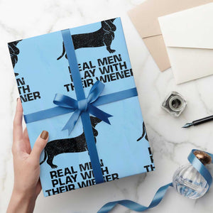 Funny Dachshund Dog Dad Wrapping Paper Roll Real Men Play With Their Wiener Pet Father Gag Gift TS10 Light Blue Print Your Wear