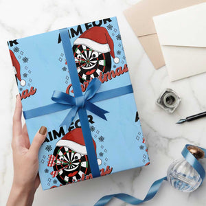 Funny Dart Player Aim For Christmas Wrapping Paper Roll Gift For Dartist TS12 Light Blue Print Your Wear