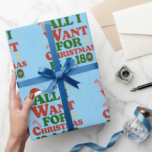 Funny Dart Player Wrapping Paper Roll All I Want For Christmas Is A 180 TS12 Light Blue Print Your Wear
