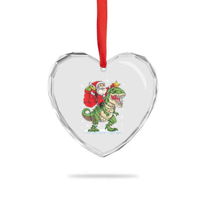 Funny Dinosaur Christmas Santa Claus Riding Dino Heart Crystal Glass Ornament TS11 Print Your Wear