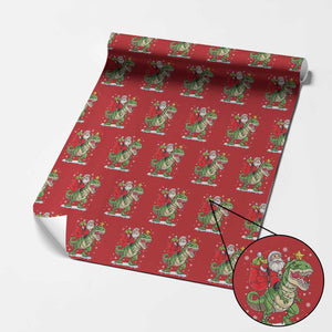 Funny Dinosaur Christmas Santa Claus Riding Dino Wrapping Paper Roll TS11 Red Print Your Wear