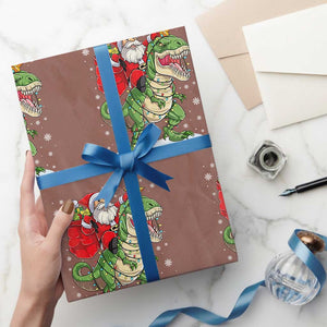 Funny Dinosaur Christmas Santa Claus Riding Dino Wrapping Paper Roll TS11 Mocha Print Your Wear