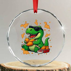 Funny Dinosaur Eating Chicken Nuggets Crystal Glass Ornament Food Lover Gift TS12 Transparent Glass 3'' Circle Print Your Wear