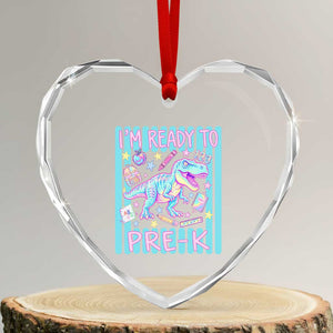 Funny Dinosaur First Day of School Pre-k Kindergarten Heart Crystal Glass Ornament I'm Ready To Pre K