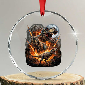 Funny Dinosaur Meteorite Strike Crystal Glass Ornament Epic Paleontology Gift