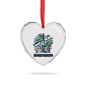 Funny Dinosaur Playing Ice Hockey Heart Crystal Glass Ornament Hockeysaurus Gift For Kids TS12 Print Your Wear