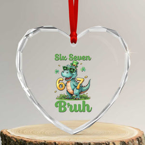 Funny Dinosaur Says Six Seven Heart Crystal Glass Ornament St Patricks Day TS12 Transparent Glass 3'' Heart Print Your Wear