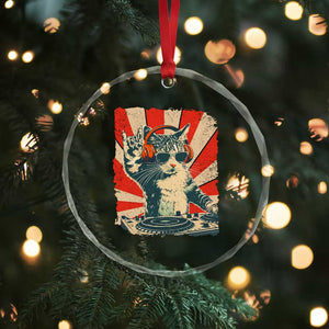 Funny DJ Cat with Headphones Retro Music Lover Crystal Glass Ornament TS11 Print Your Wear