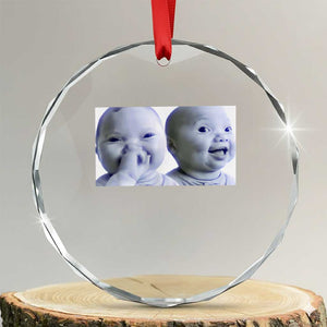 Funny Double Trouble Tuff Baby Meme Crystal Glass Ornament Viral AI Niche Baby Holding Laugh Duo Reaction TS02 Transparent Glass 3'' Circle Print Your Wear