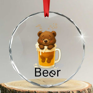 Funny Drinking Lover Crystal Glass Ornament Bear In Beer Glass TS12 Transparent Glass 3'' Circle Print Your Wear