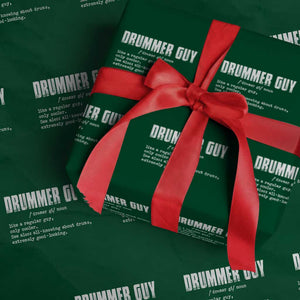 Funny Drummer Guy Wrapping Paper Roll Definition Vintage Drums Drumming TS10 Green Print Your Wear