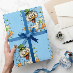 Funny Drunk Irish Duck Wrapping Paper Roll St Patricks Day Gift TS12 Light Blue Print Your Wear