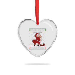 Funny Drunk Mexican Santa Heart Crystal Glass Ornament Borracho Pero Buen Muchacho Good Guy in Spanish TS02 Print Your Wear